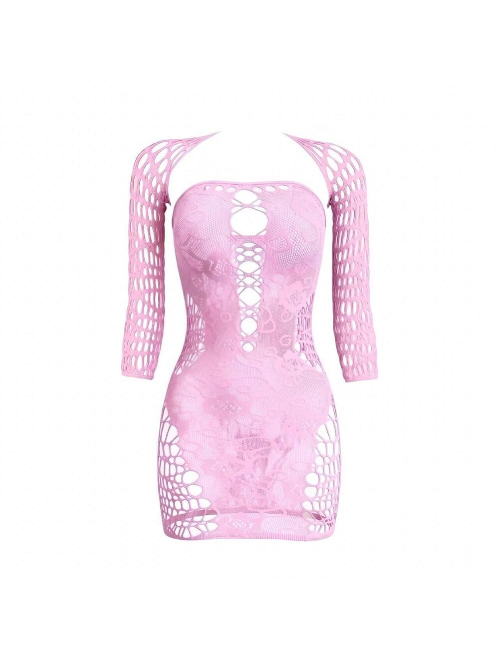 GrlFriday Shop Pastel Pink Fishnet Dress & Shrug Set